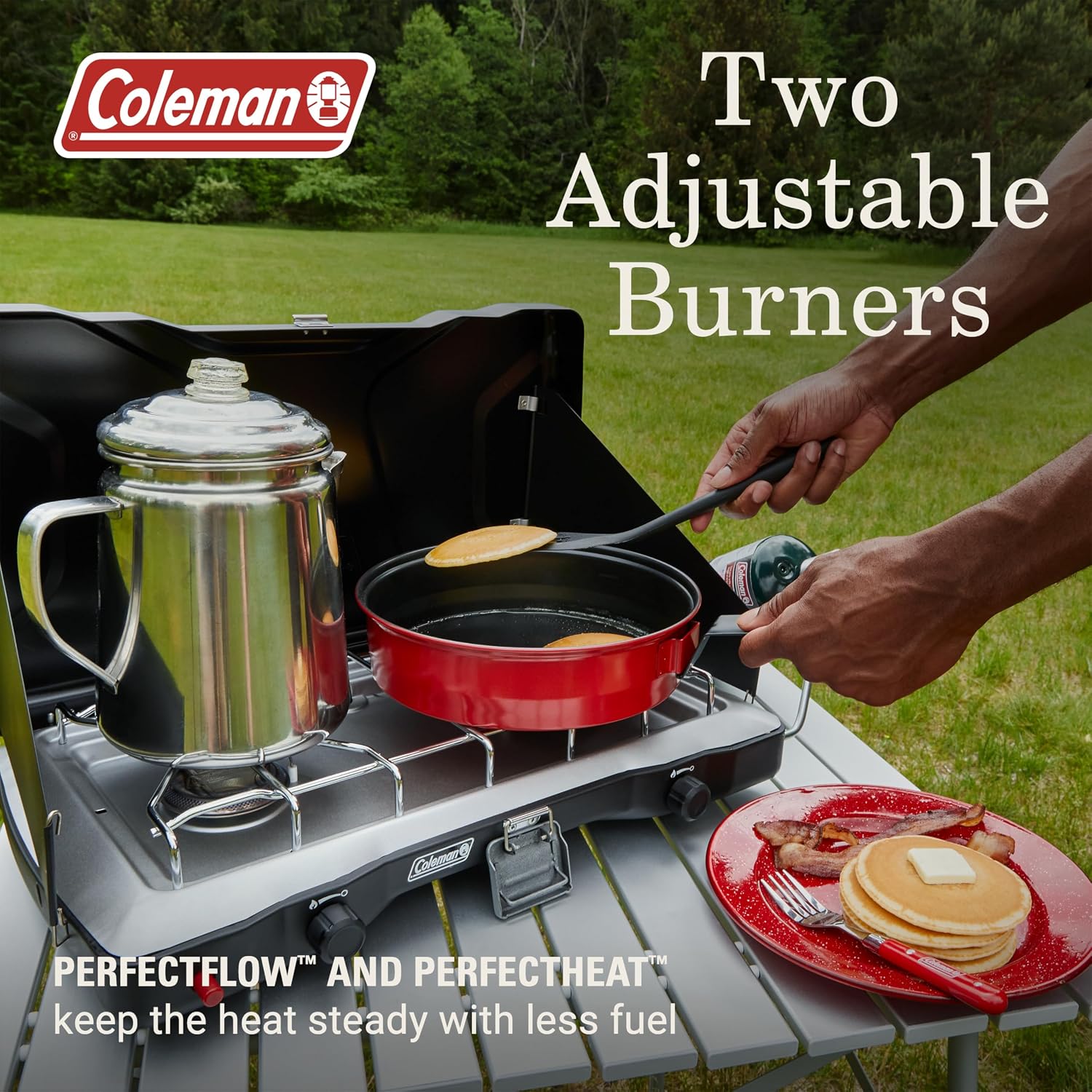 Coleman Triton+ 2-Burner Propane Camping Stove with InstaStart Ignition, Portable Camping Cooktop with 2 Adjustable Burners & Wind Guards, 22,000 BTUs of Power for Camping, Tailgating, Grilling - Image 2