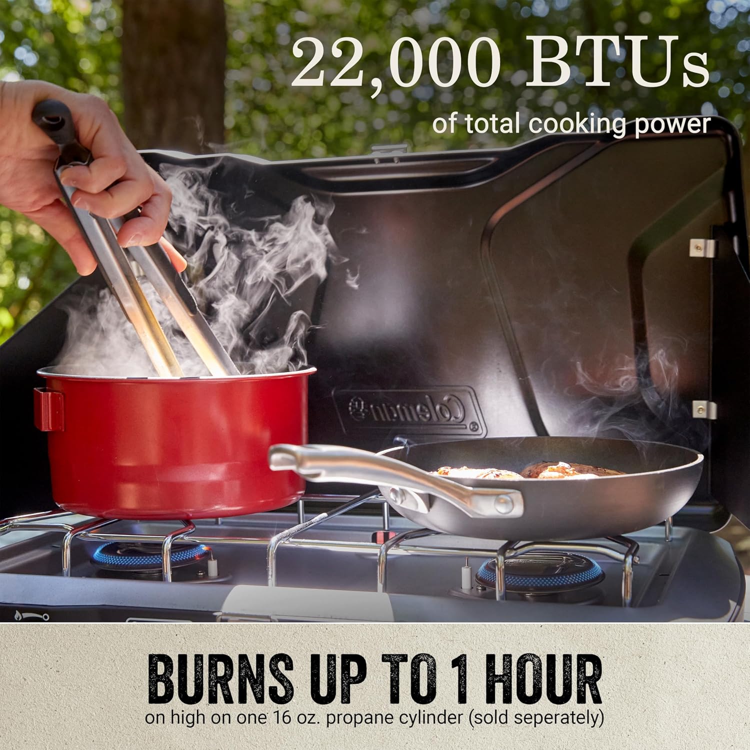 Coleman Triton+ 2-Burner Propane Camping Stove with InstaStart Ignition, Portable Camping Cooktop with 2 Adjustable Burners & Wind Guards, 22,000 BTUs of Power for Camping, Tailgating, Grilling - Image 3