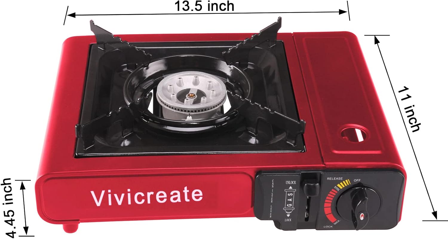 Vivicreate Portable Butane Stove 8500 BTU, Butane Stove with Auto Ignition for Camping, Lightweight Portable Gas Stove Burner with Safety Lock, Butane Burner, Estufa de Gas Portatil(Red) - Image 2