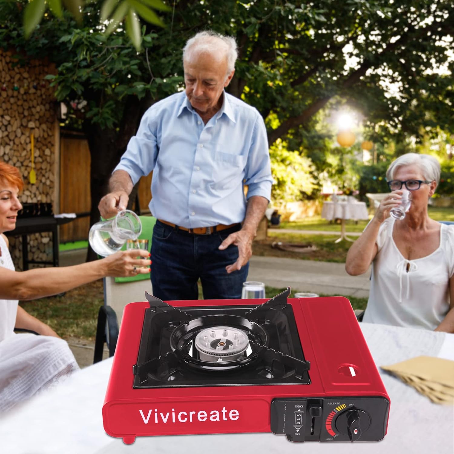 Vivicreate Portable Butane Stove 8500 BTU, Butane Stove with Auto Ignition for Camping, Lightweight Portable Gas Stove Burner with Safety Lock, Butane Burner, Estufa de Gas Portatil(Red) - Image 3