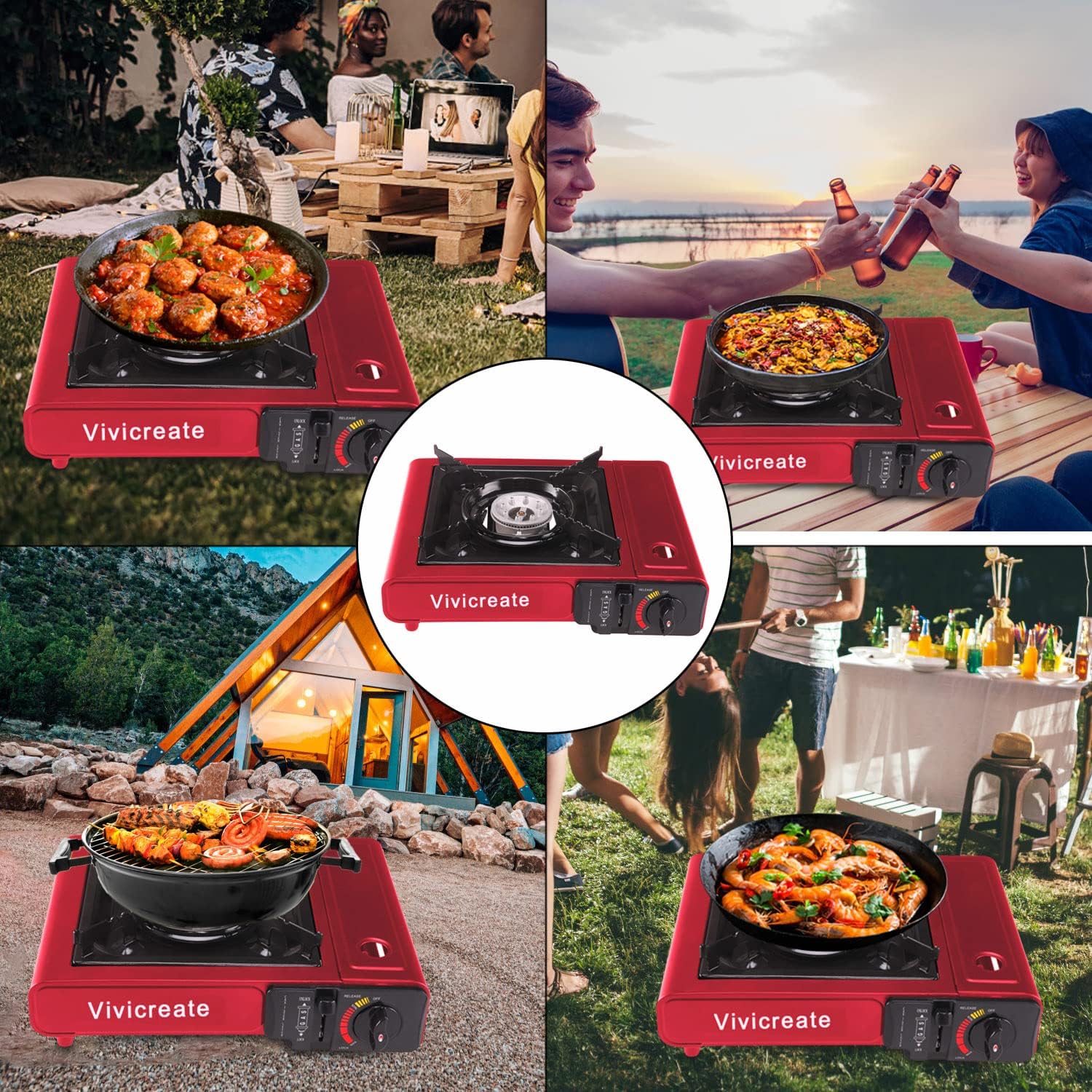 Vivicreate Portable Butane Stove 8500 BTU, Butane Stove with Auto Ignition for Camping, Lightweight Portable Gas Stove Burner with Safety Lock, Butane Burner, Estufa de Gas Portatil(Red) - Image 6