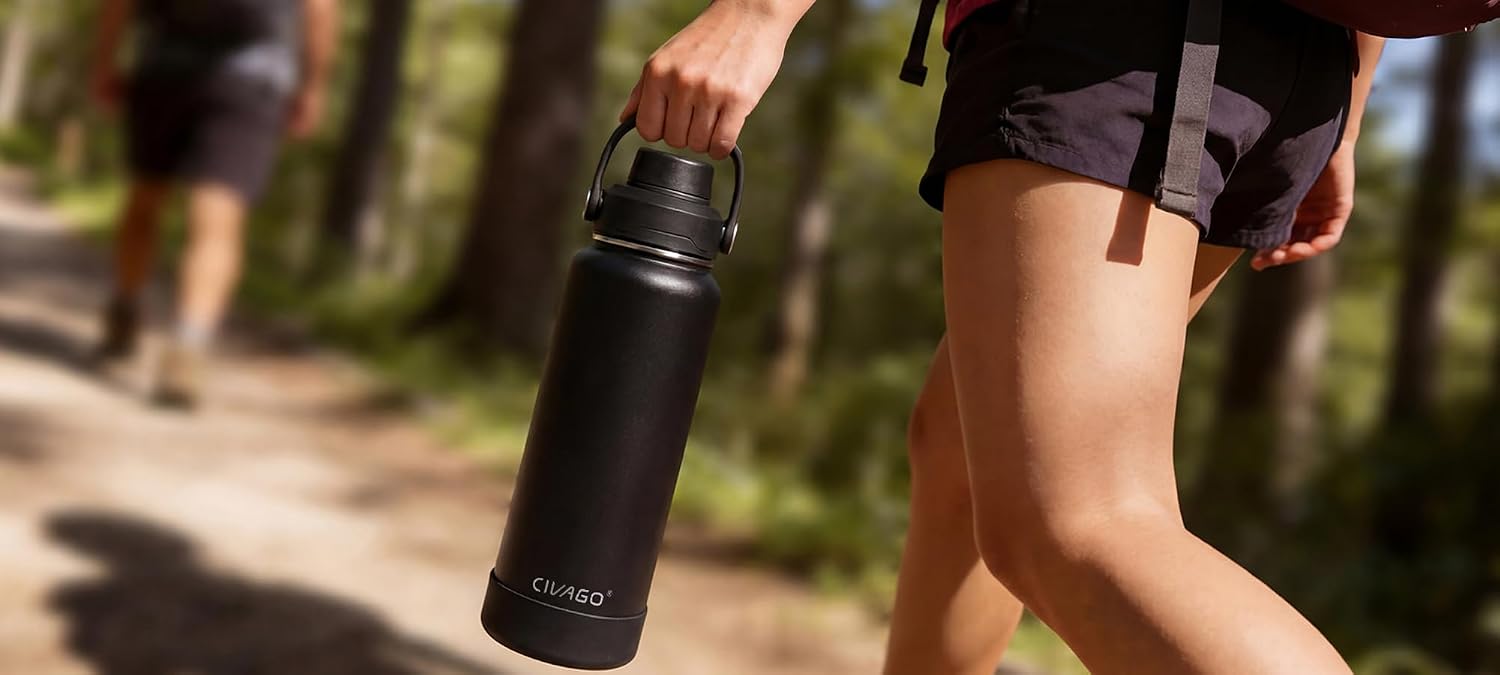 CIVAGO 32 oz Insulated Stainless Steel Water Bottle with Removable Straw | Large Leakproof Metal Water Jug, Sports Thermal Flask Cup with Bucket Handle, Silicone Boot, Dishwasher Safe, BPA-Free, Black - Image 9
